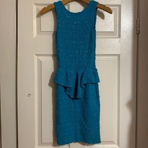 Large Peplum Dress Turquoise with Silver Sparkles